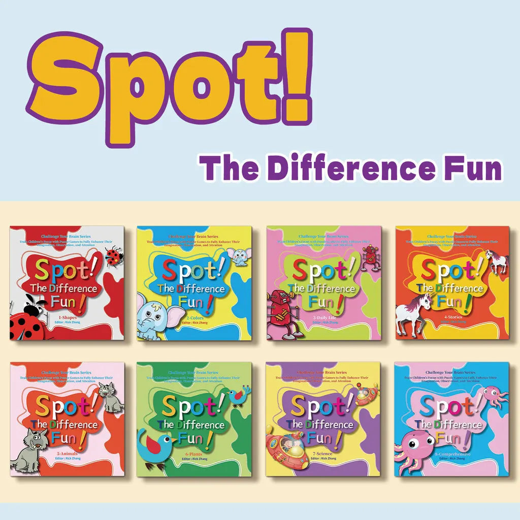 Spot the Difference Puzzle Books for Kids—8-Book Set (Shapes, Colors, Daily Life, Stories, Animals, Plants) — Find Activity