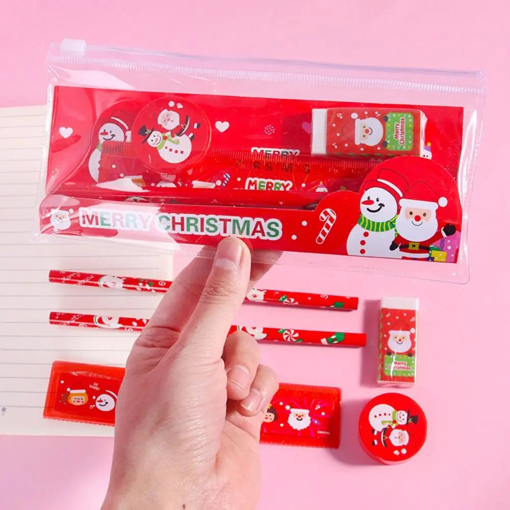 Student Gift Box Christmas Stationery Set Memo Pads Ruler Christmas Pencils Eraser Pencil Kids Christmas Stationery Gifts