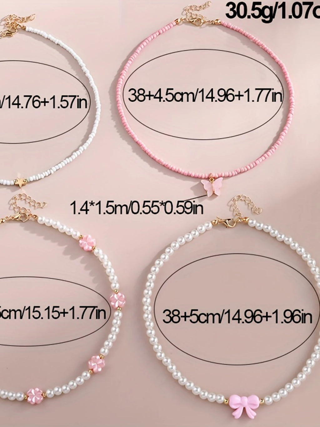 Butterfly Heart Flower Pearl & Beaded Handmade Necklace Set