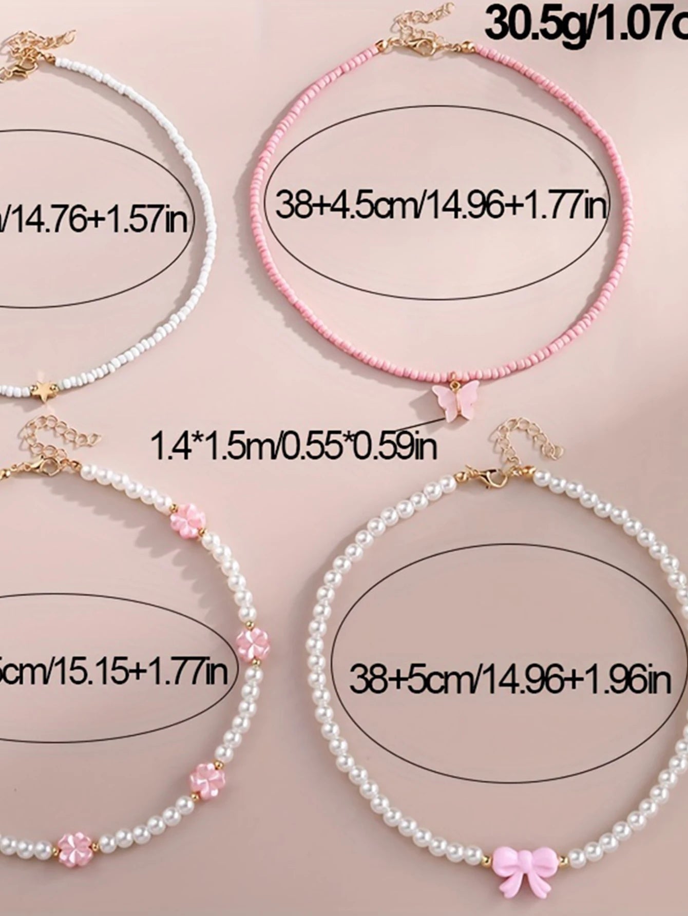Butterfly Heart Flower Pearl & Beaded Handmade Necklace Set