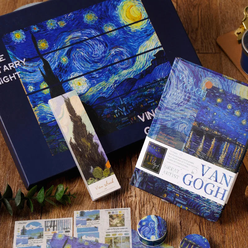 Vintage Handbook Gift Box for Students And Teachers Van Gogh Monet Oil Painting Art Handbook Material Set
