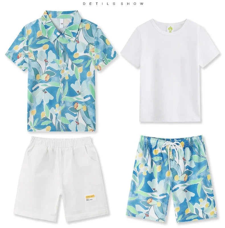 Parent-child Matching Beach Couple Daughter Same Dress Father Son Shirts SetClothes Summer Vacation Look Family Clothing Mother