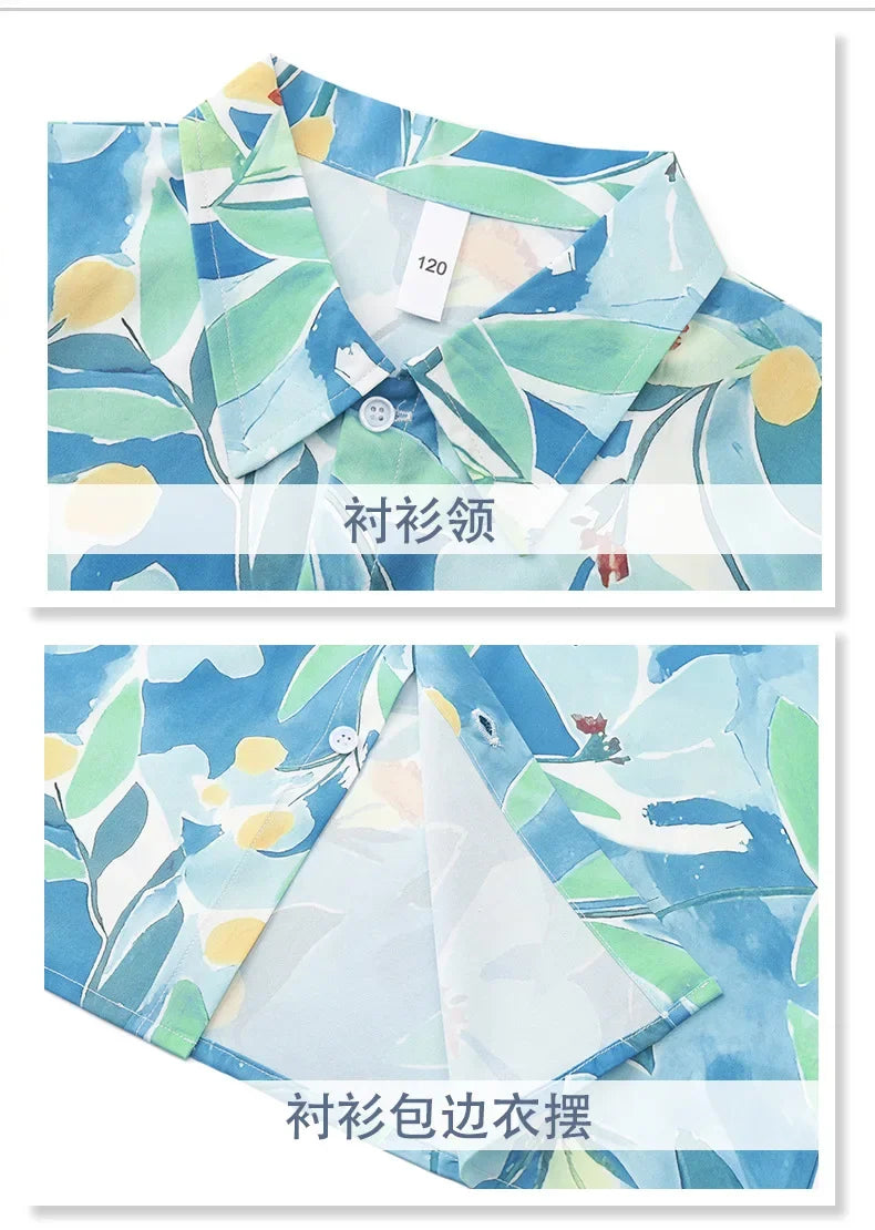 Parent-child Matching Beach Couple Daughter Same Dress Father Son Shirts SetClothes Summer Vacation Look Family Clothing Mother