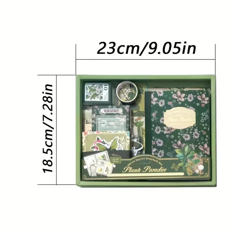 Nature-Themed Plant Material Journal Gift Box Set with Stickers And a Notebook for Quick Notes in a Salt Aesthetic Style.