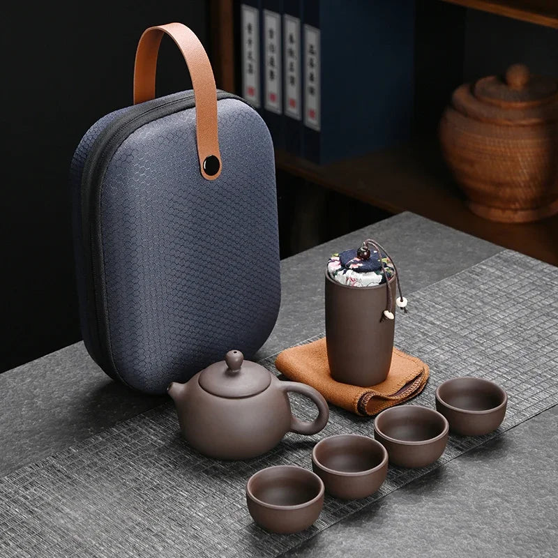 Portable tea set with travel case