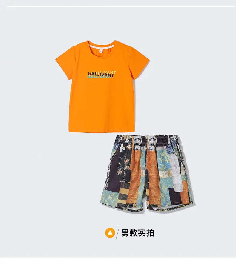 Family Matching Sets Mom Daughter Pants and T Shirt 2 Pieces Suit Dad Son Tops Shorts Two Piece Outfits Parent-child Clothing
