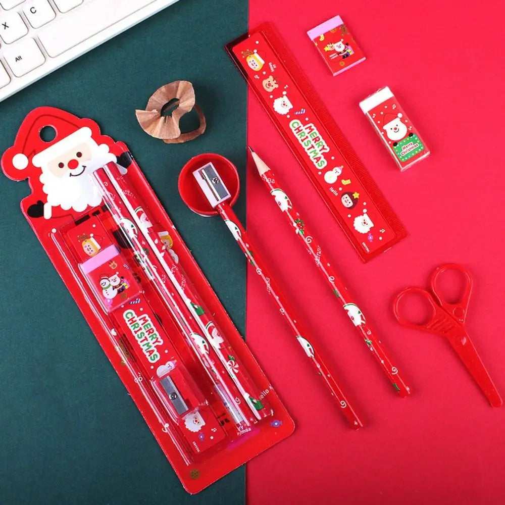 Student Gift Box Christmas Stationery Set Memo Pads Ruler Christmas Pencils Eraser Pencil Kids Christmas Stationery Gifts