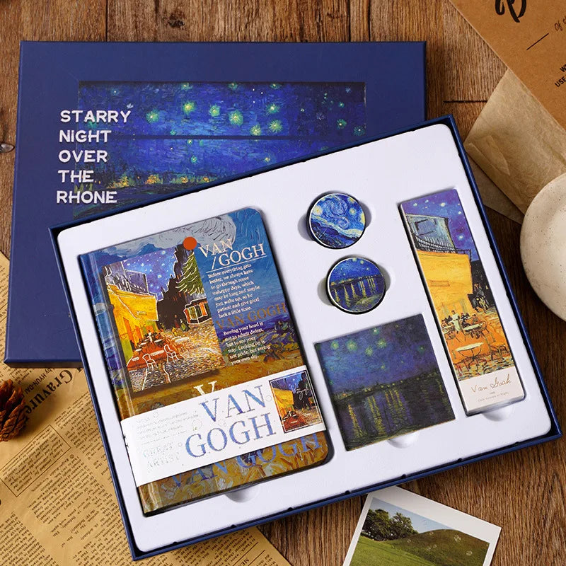 Vintage Handbook Gift Box for Students And Teachers Van Gogh Monet Oil Painting Art Handbook Material Set