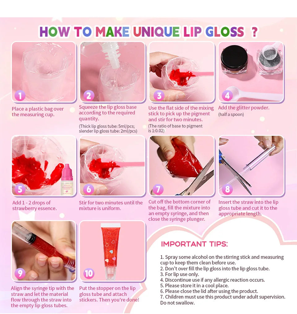Kids DIY Lip Gloss Making Kit Creative Fun Makeup Set With Multiple Colors Easy To Use Tools Perfect Gift For Children