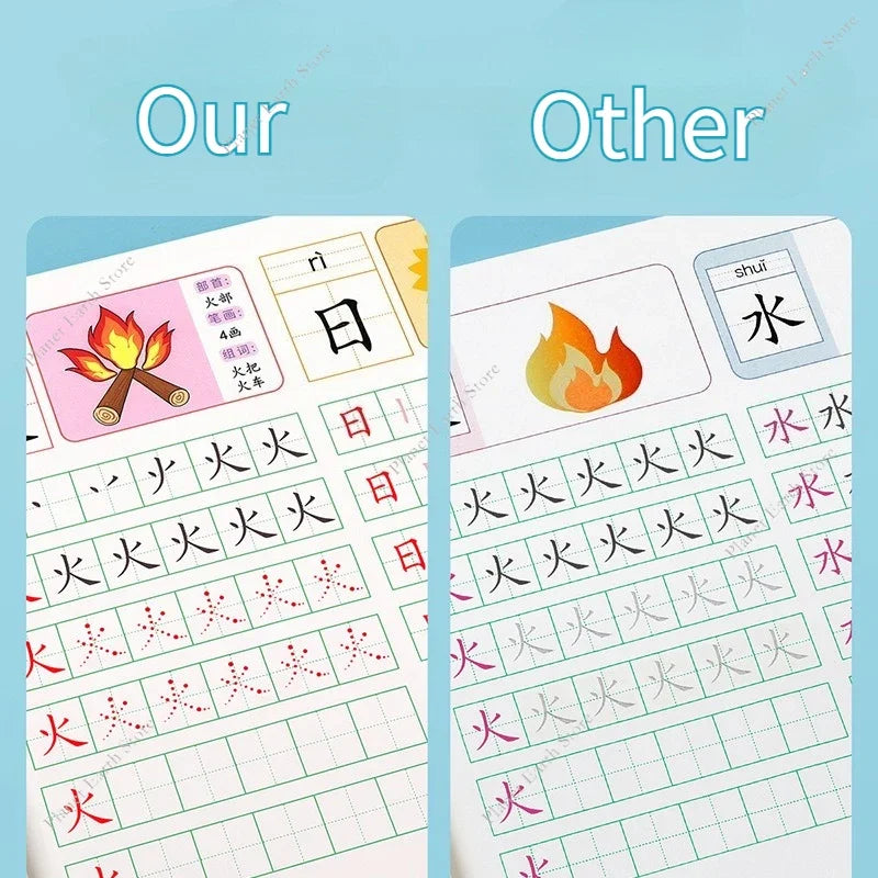 4 Book/Set Writing Chinese Book Chinese Characters with Pictures Copybook Fit Kids (Preschool 300 Words, Different Color Cover)