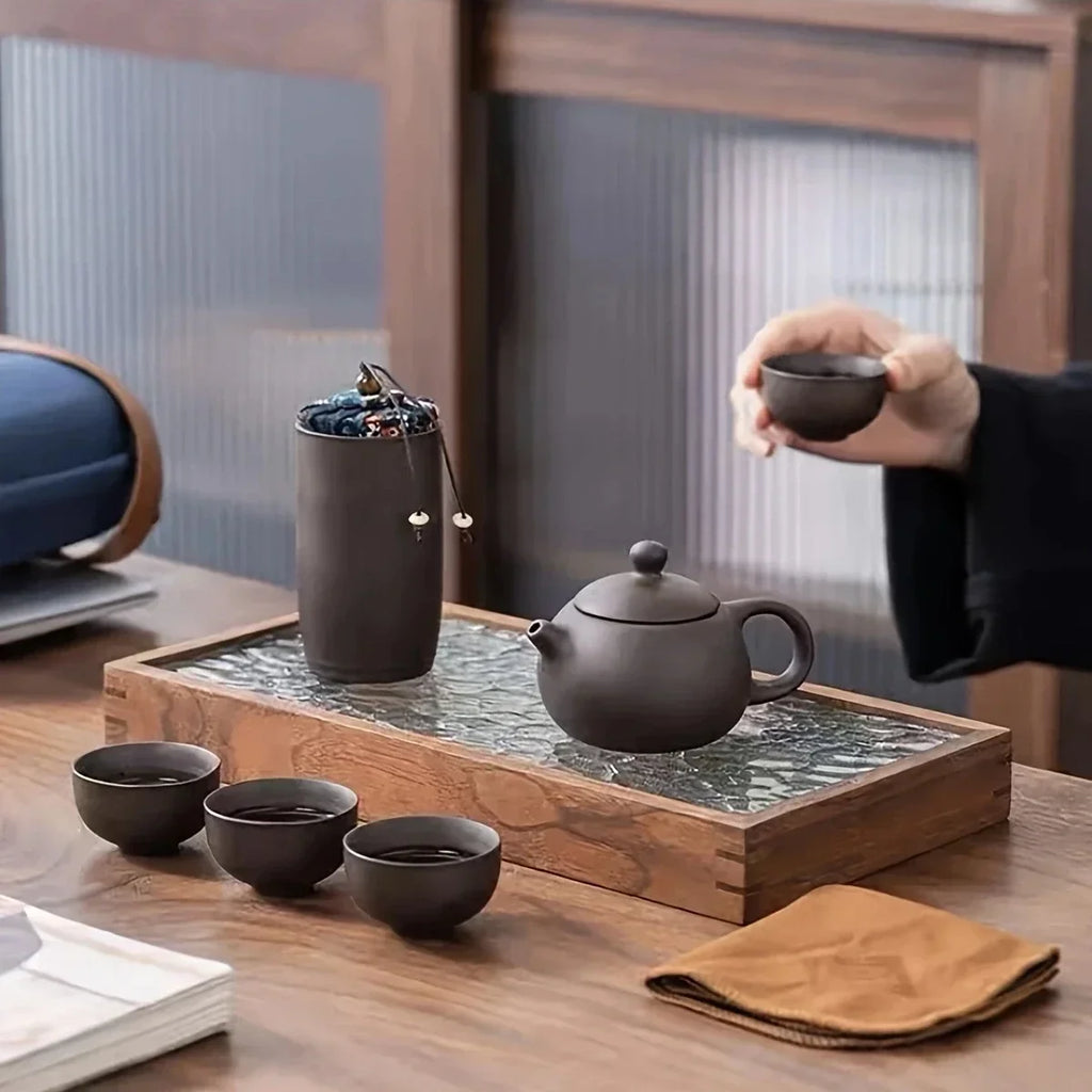 Portable tea set with travel case