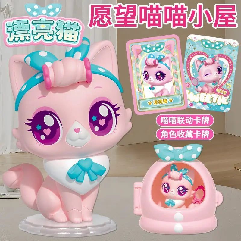 Wishful Meow Cat Toy Set For Little Girls Birthday Gift Pretend Play Heart Cat Dollhouse Accessories Complete Set
