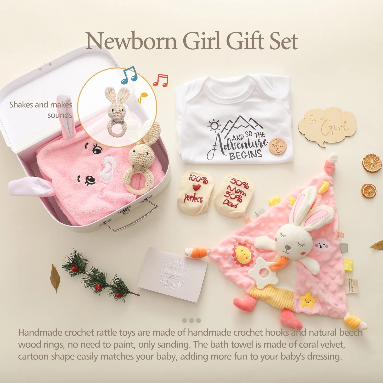Premium Baby Girl Gift Basket Set - Perfect for Baby Shower Baby Birth, Includes Clothes, Toys & More Photography Accessories