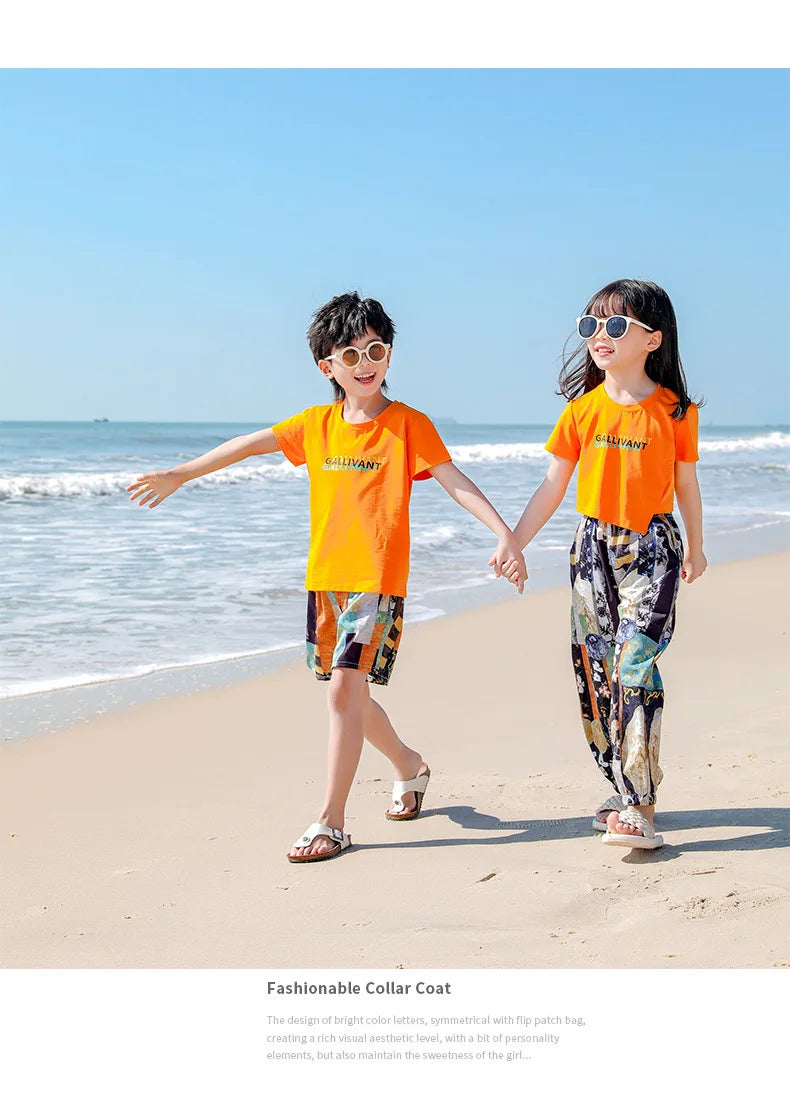 Family Matching Sets Mom Daughter Pants and T Shirt 2 Pieces Suit Dad Son Tops Shorts Two Piece Outfits Parent-child Clothing