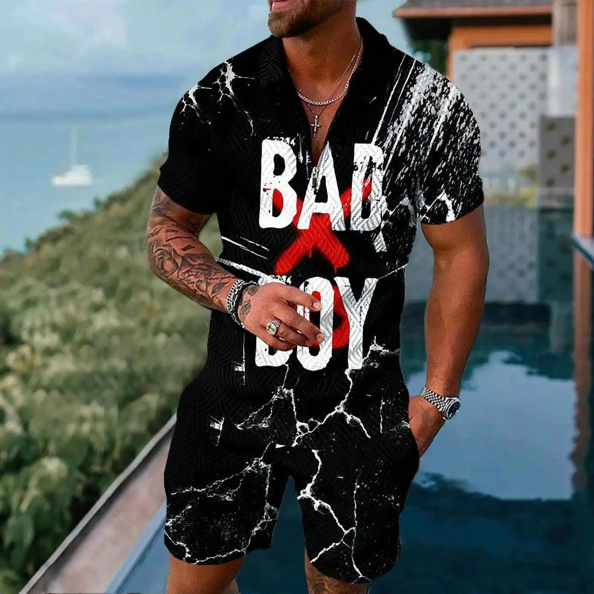 Gold Luxury Pattern Men's Polo Shirts Set