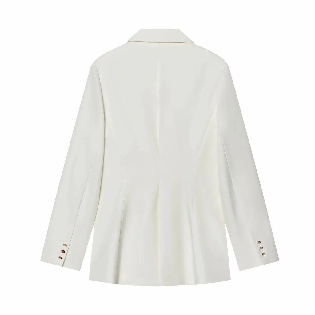 Women Suit Pants Two-Piece Set Buckle Decoration Long Sleeve Blazer Coat + Straight-Leg Pants 2 Pieces Sets Chic Woman Outfits