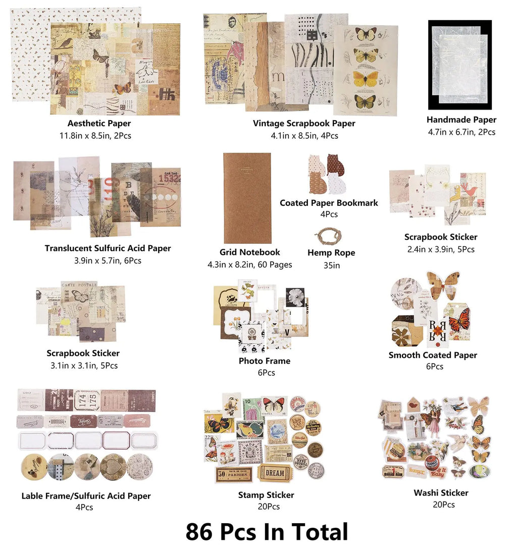 Vintage Scrapbooking Kit with Quote Stickers Gift Set