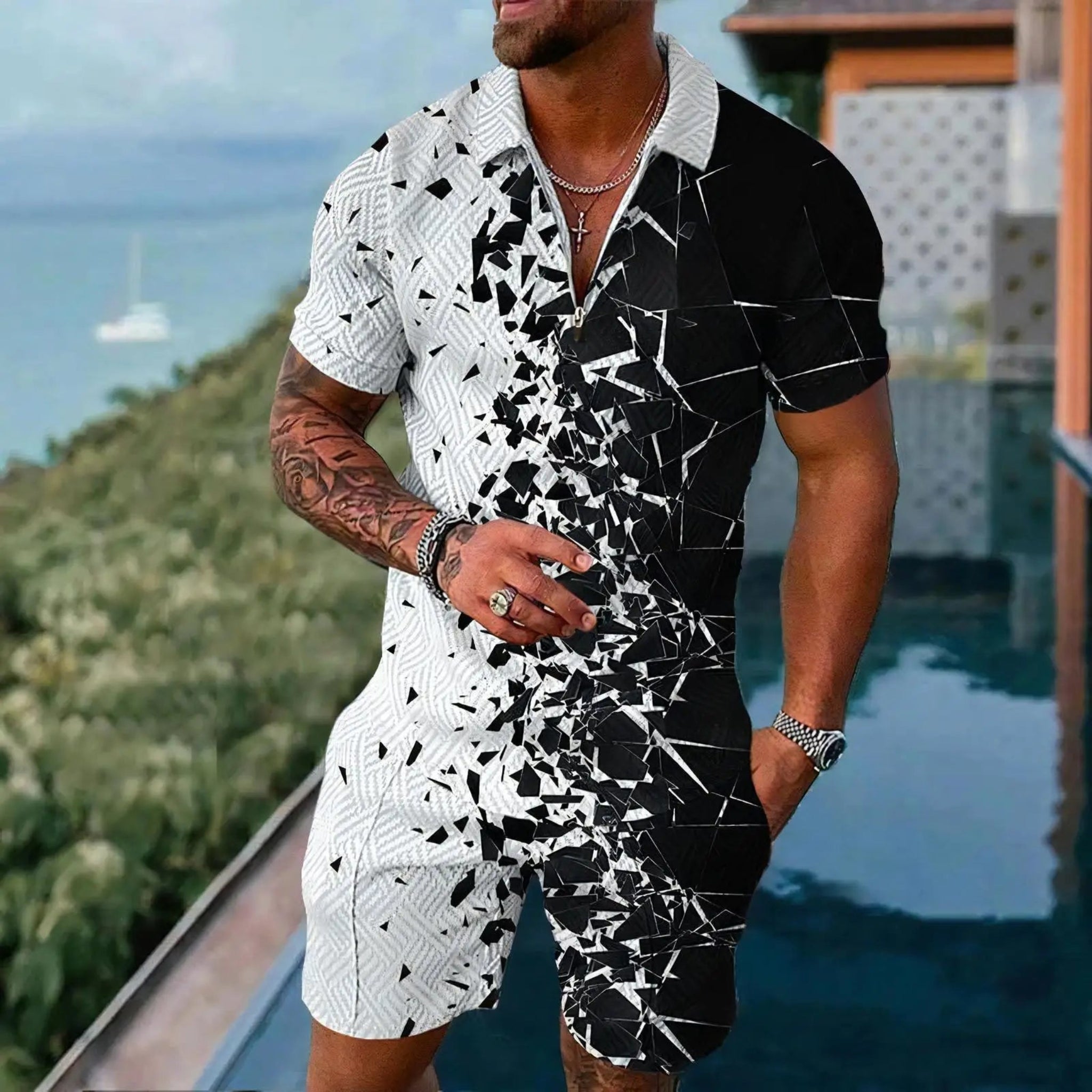 Gold Luxury Pattern Men's Polo Shirts Set