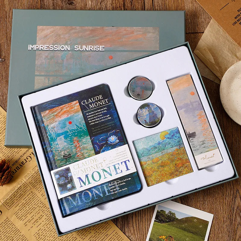 Vintage Handbook Gift Box for Students And Teachers Van Gogh Monet Oil Painting Art Handbook Material Set