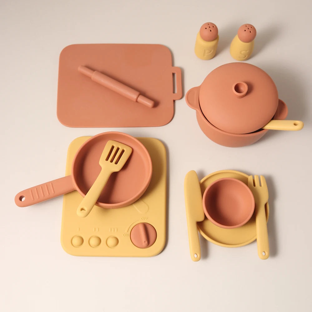 13 Pcs Set Silicone Cooking Play Set Toy Pretend Play Kitchen Tool Play Game Early Educational Toys for Toddlers Kids Gifts