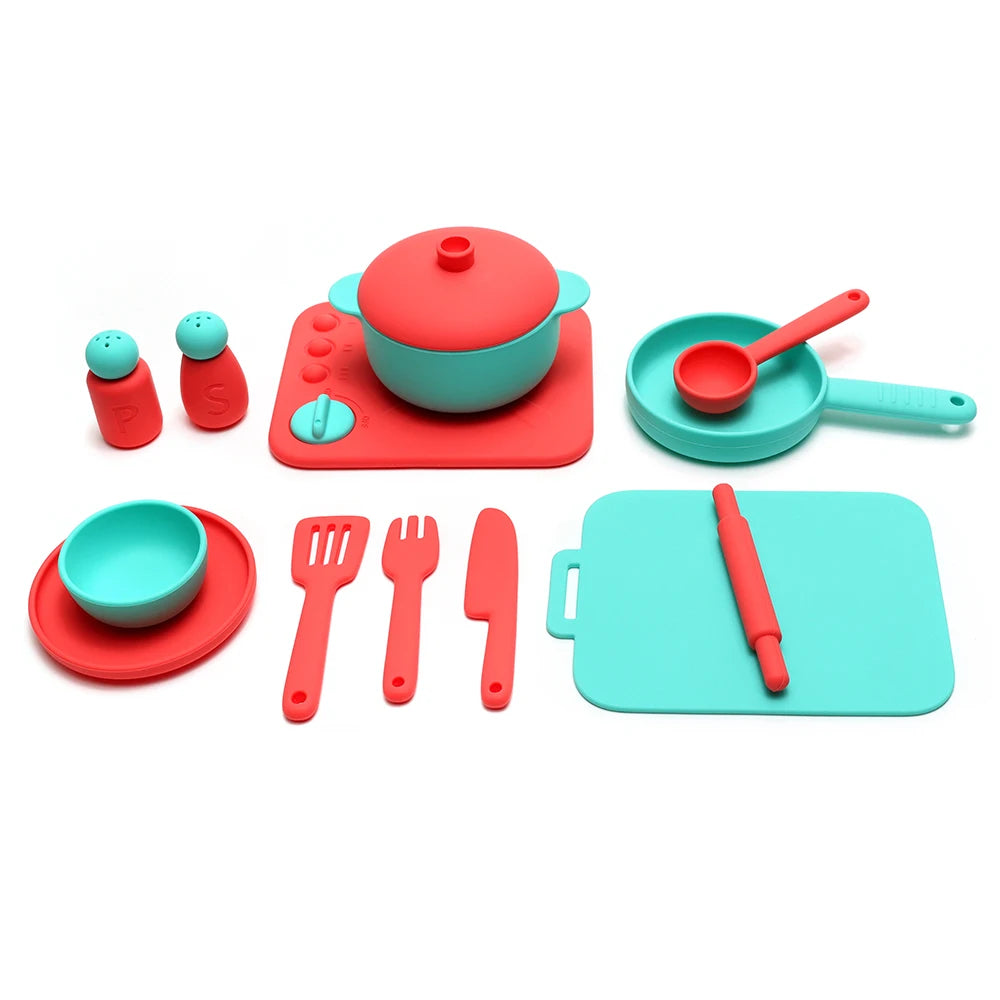 13 Pcs Set Silicone Cooking Play Set Toy Pretend Play Kitchen Tool Play Game Early Educational Toys for Toddlers Kids Gifts