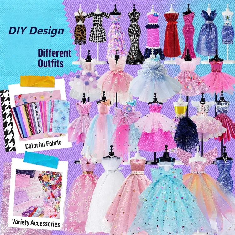 Fashion Design Set Sewing Kit for Kids DIY Princess Dress Clothing Set Handmade Design Kit DIY Toy Collector Gift for Girls