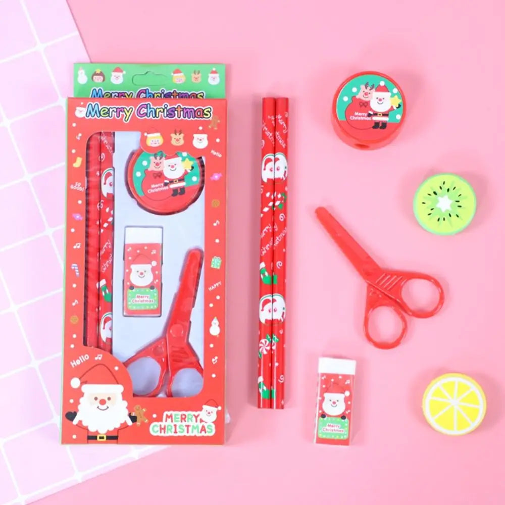 Student Gift Box Christmas Stationery Set Ruler Memo Pads Christmas Pencils Eraser Pencil Kids Christmas Stationery Gifts