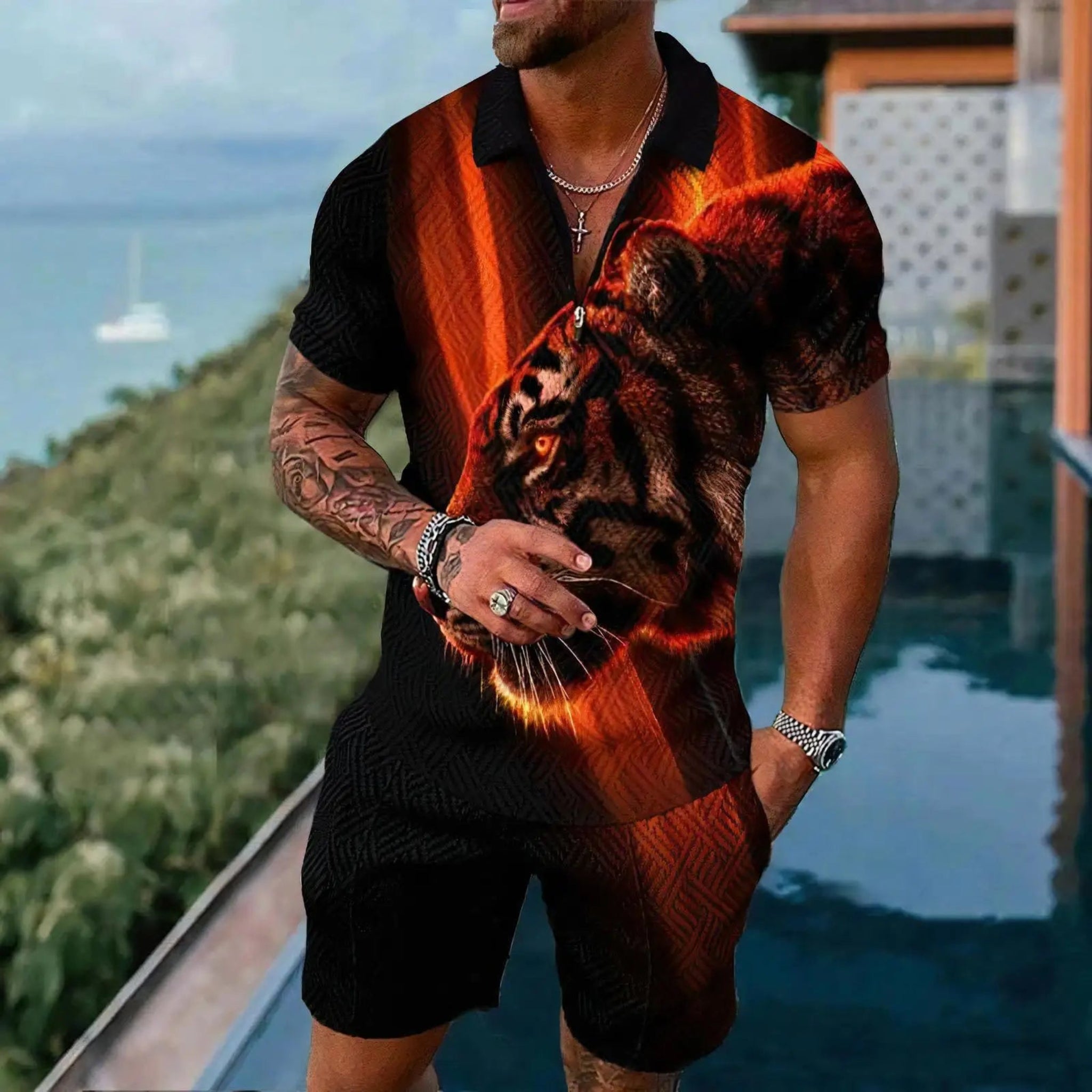 Gold Luxury Pattern Men's Polo Shirts Set