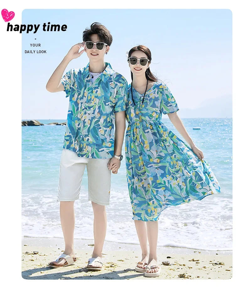 Parent-child Matching Beach Couple Daughter Same Dress Father Son Shirts SetClothes Summer Vacation Look Family Clothing Mother