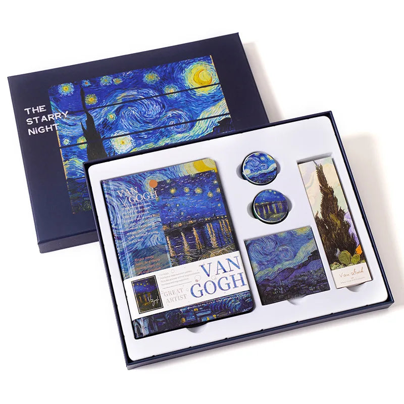 Vintage Handbook Gift Box for Students And Teachers Van Gogh Monet Oil Painting Art Handbook Material Set