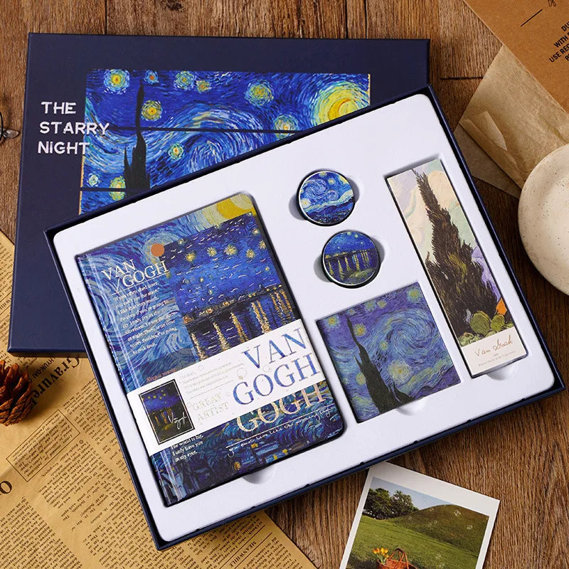 Vintage Handbook Gift Box for Students And Teachers Van Gogh Monet Oil Painting Art Handbook Material Set