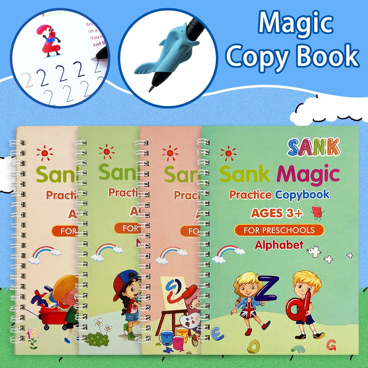 4 Booksset Notebook Spanish Sketchbook Montessori Calligraphy Magic Book Copybook  Handwriting Early Learn