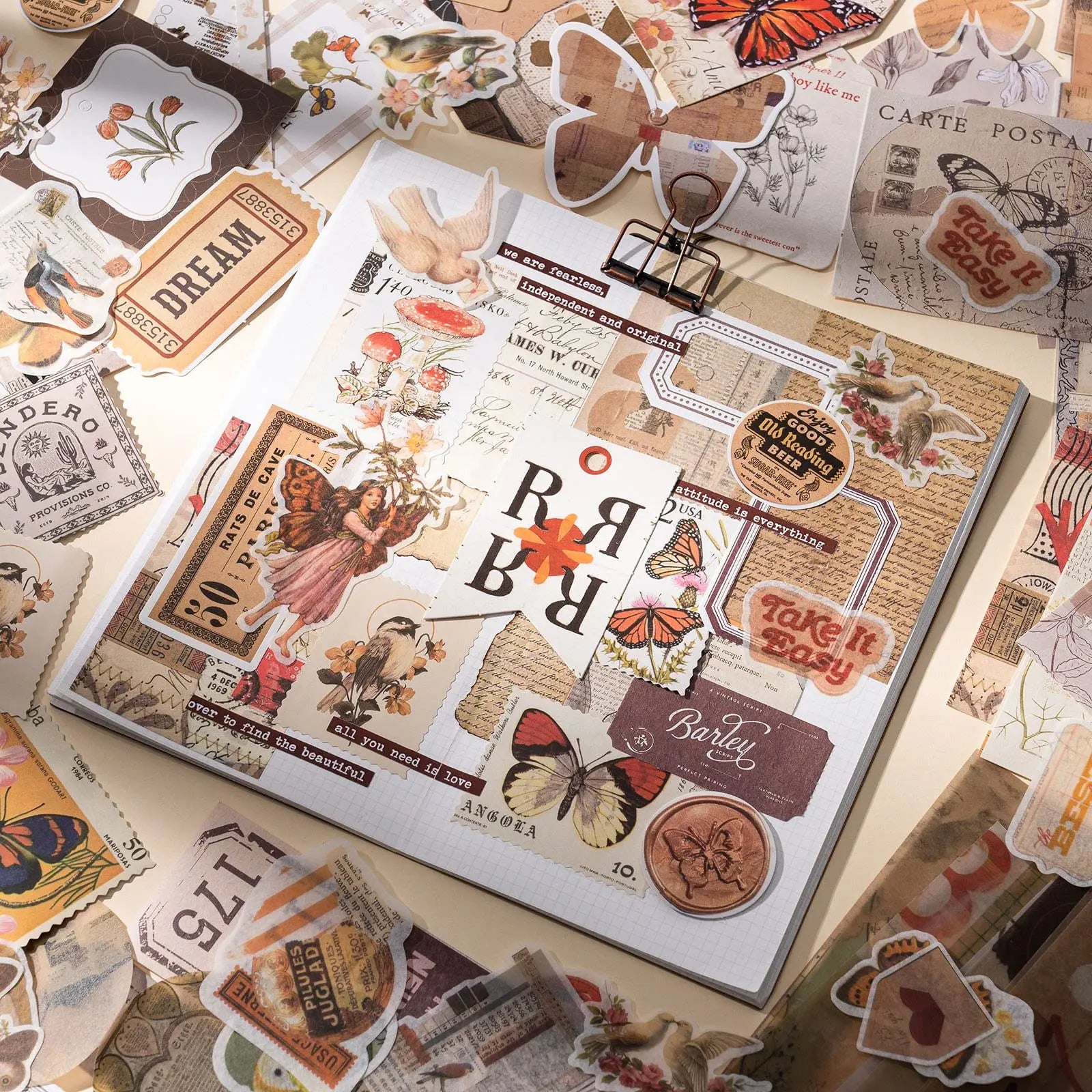 Vintage Scrapbooking Kit with Quote Stickers Gift Set