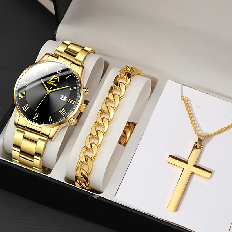 3pcs Stainless Steel Casual Watch Gift Set