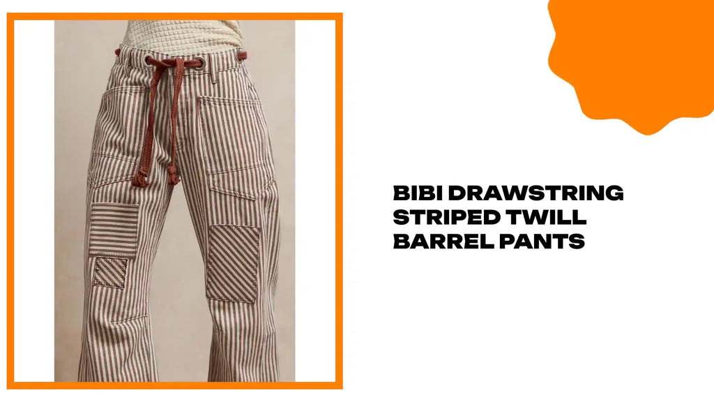 BiBi Drawstring Striped Twill Barrel Pants by@Outfy
