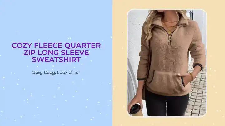 Cozy Fleece Quarter Zip Long Sleeve Sweatshirt by@Outfy