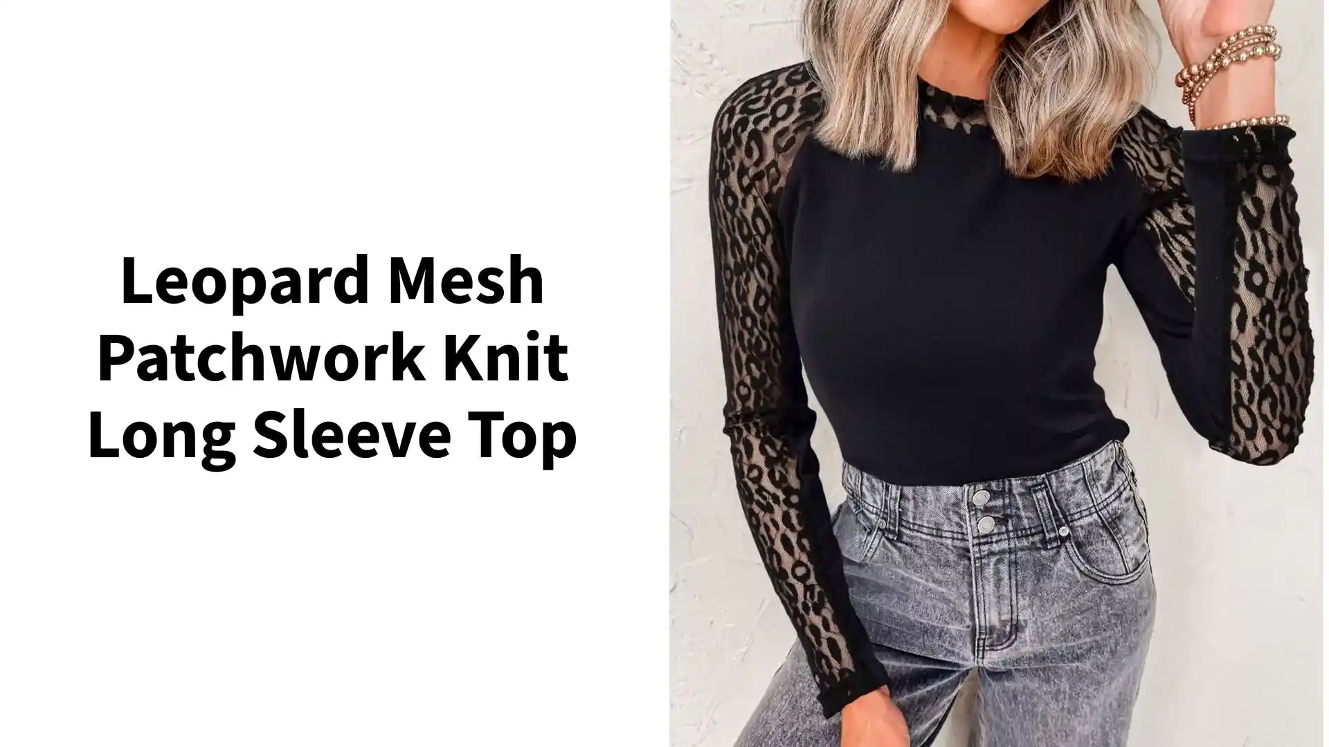 Leopard Mesh Patchwork Knit Long Sleeve Top by@Outfy