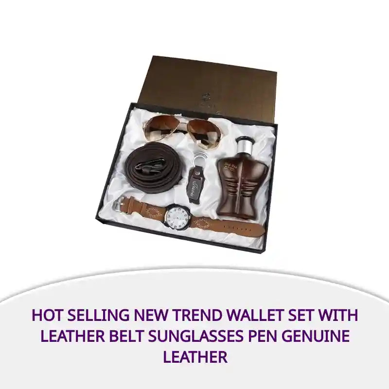 Hot Selling New Trend Wallet Set with Leather Belt Sunglasses Pen Genuine Leather by@Outfy