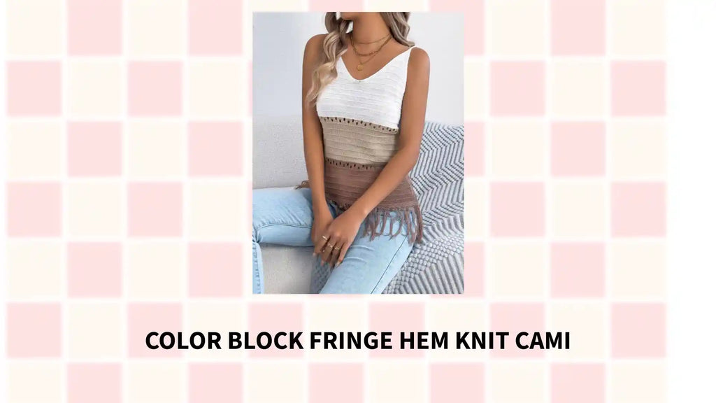 Color Block Fringe Hem Knit Cami by@Outfy