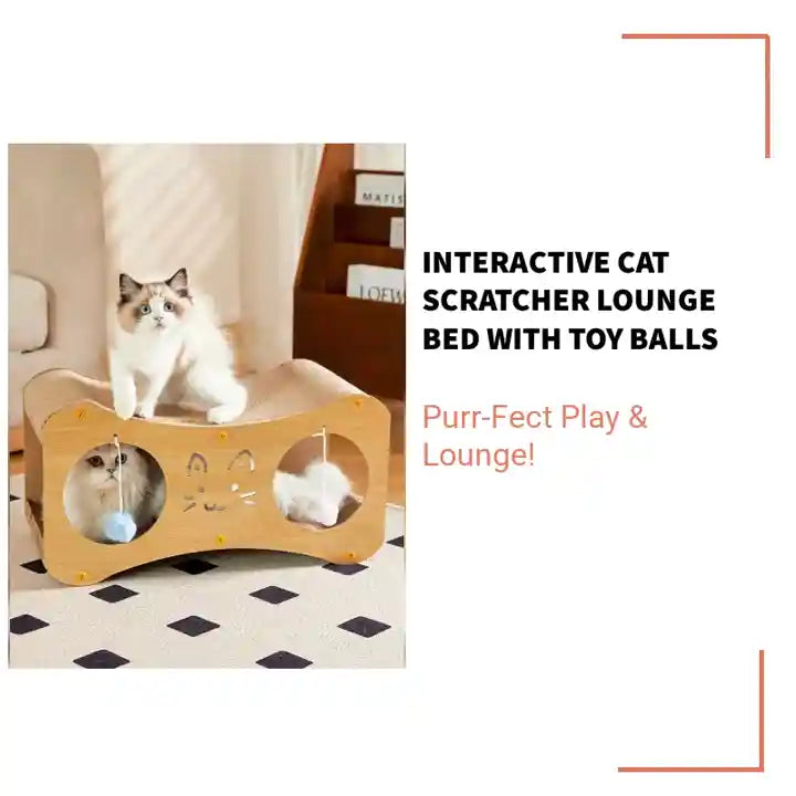 Interactive Cat Scratcher Lounge Bed with Toy Balls by@Outfy