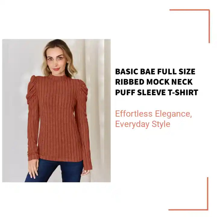 Basic Bae Full Size Ribbed Mock Neck Puff Sleeve T-Shirt by@Outfy