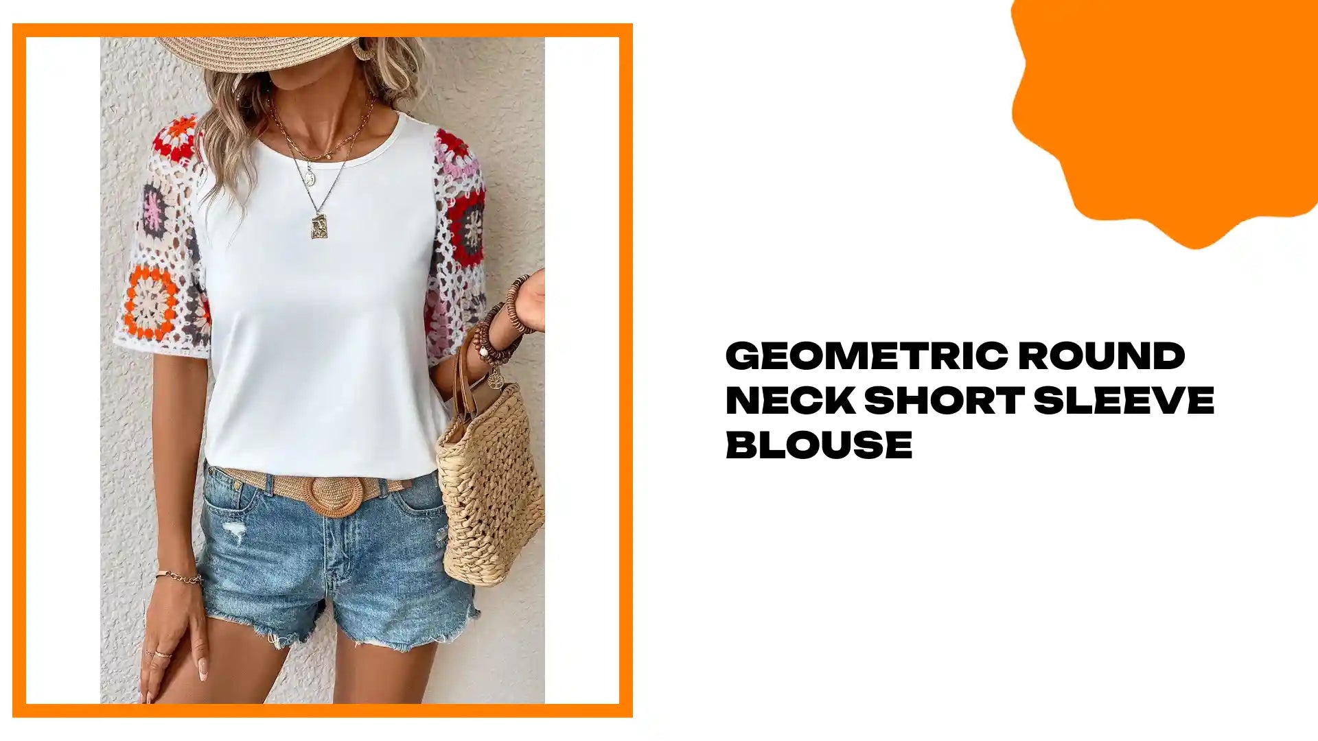 Geometric Round Neck Short Sleeve Blouse by@Outfy