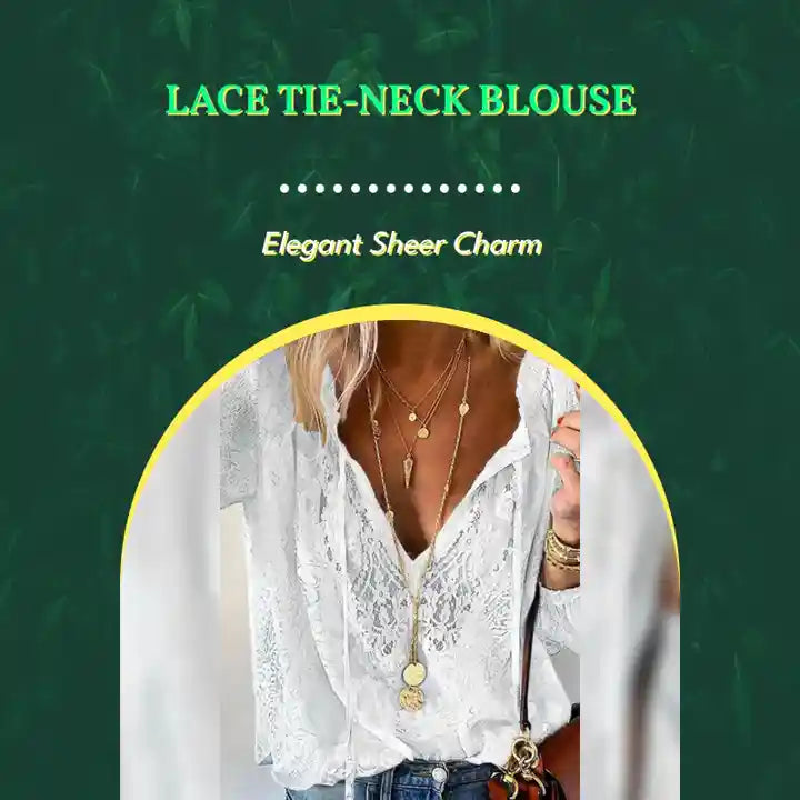 Lace Tie-Neck Blouse by@Outfy