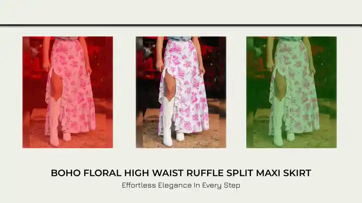 Boho Floral High Waist Ruffle Split Maxi Skirt by@Outfy