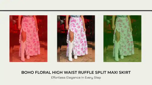 Boho Floral High Waist Ruffle Split Maxi Skirt by@Outfy
