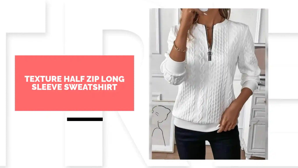 Texture Half Zip Long Sleeve Sweatshirt by@Outfy