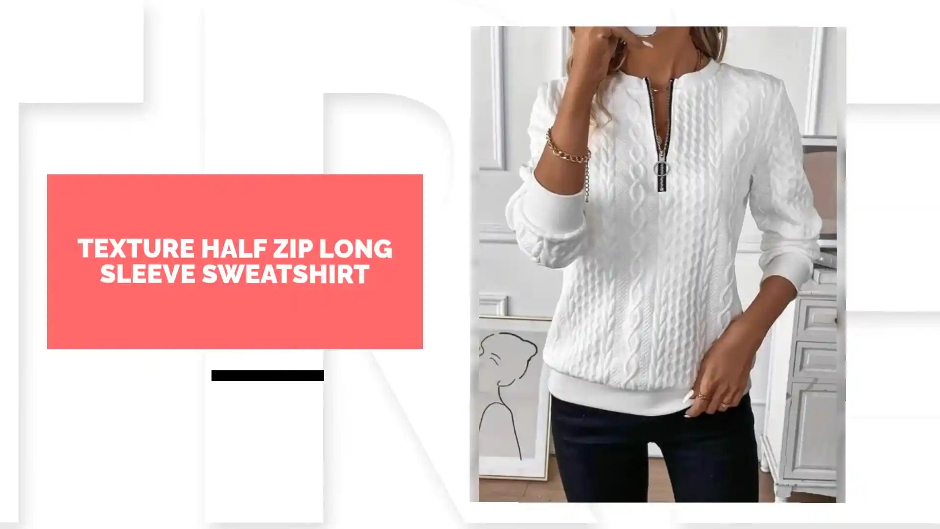 Texture Half Zip Long Sleeve Sweatshirt by@Outfy