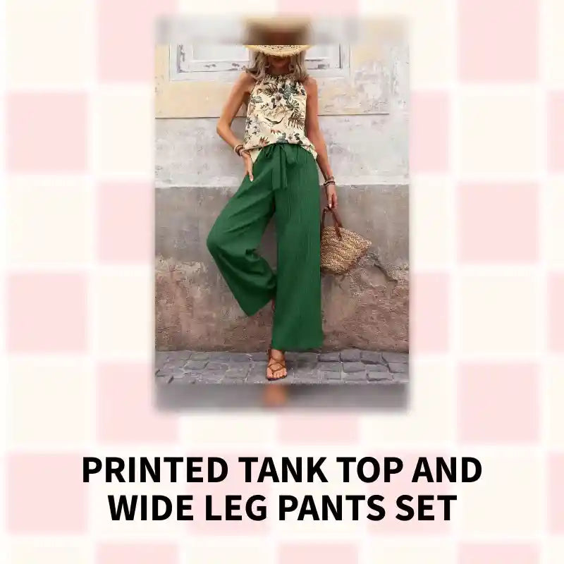 Printed Tank Top and Wide Leg Pants Set by@Outfy