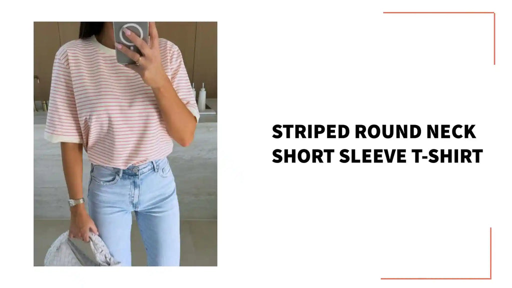 Striped Round Neck Short Sleeve T-Shirt by@Outfy