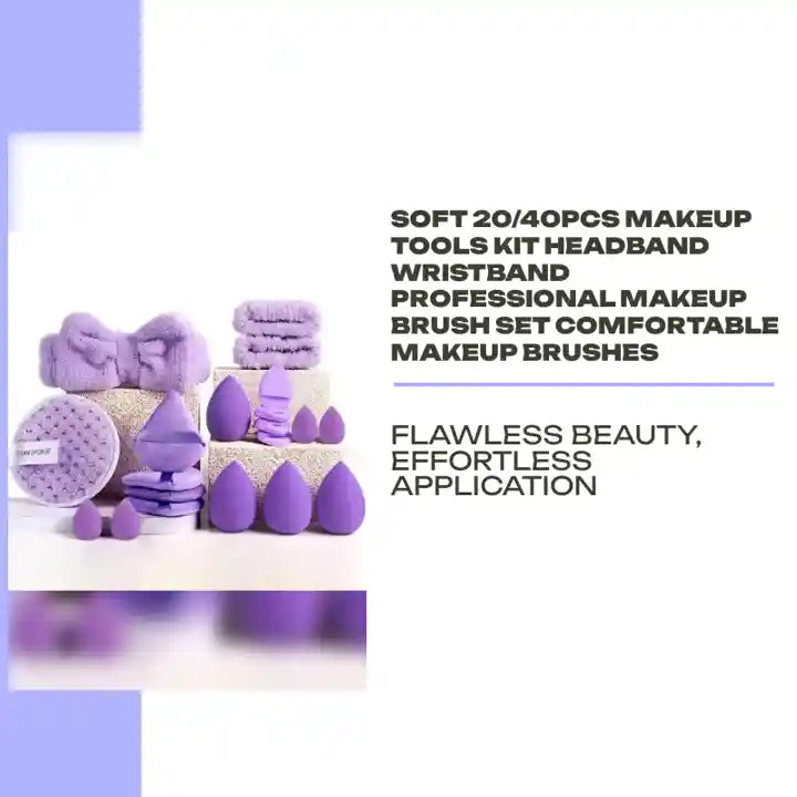 Soft 20/40pcs Makeup Tools Kit Headband Wristband Professional Makeup Brush Set Comfortable Makeup Brushes by@Outfy